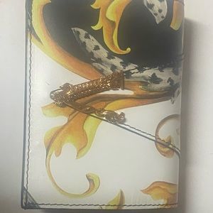 Versace White and Gold Baroque Print Wallet